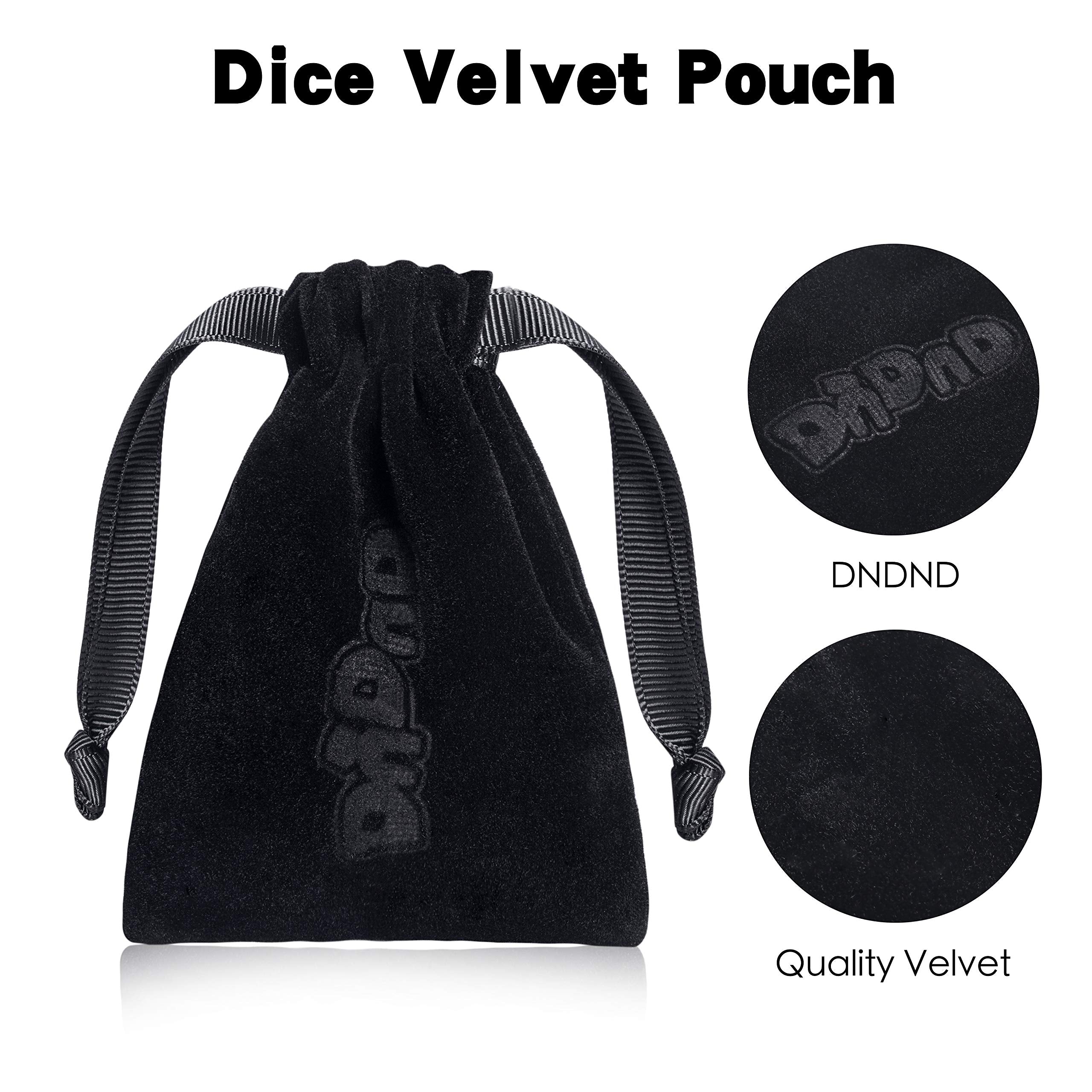 DNDND Skull DND Dice Set – 7 Polyhedral Resin Dice with Gold Numbers and Velvet Pouch for Dungeons & Dragons
