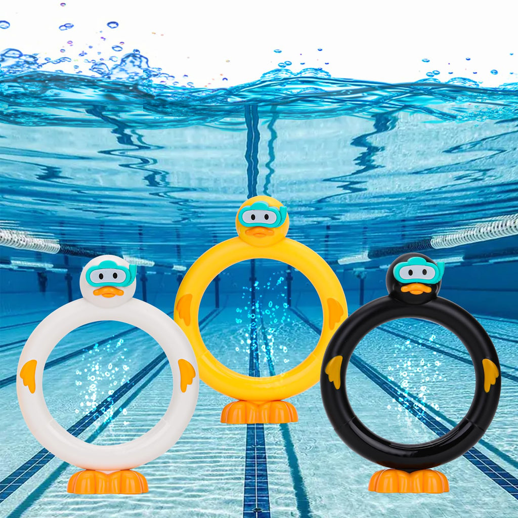 DOADW 3-Pack Diving Pool Toy Duck Rings for Underwater Swimming Practice