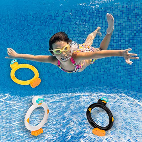 DOADW 3-Pack Diving Pool Toy Duck Rings for Underwater Swimming Practice