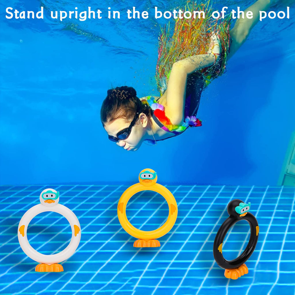 DOADW 3-Pack Diving Pool Toy Duck Rings for Underwater Swimming Practice
