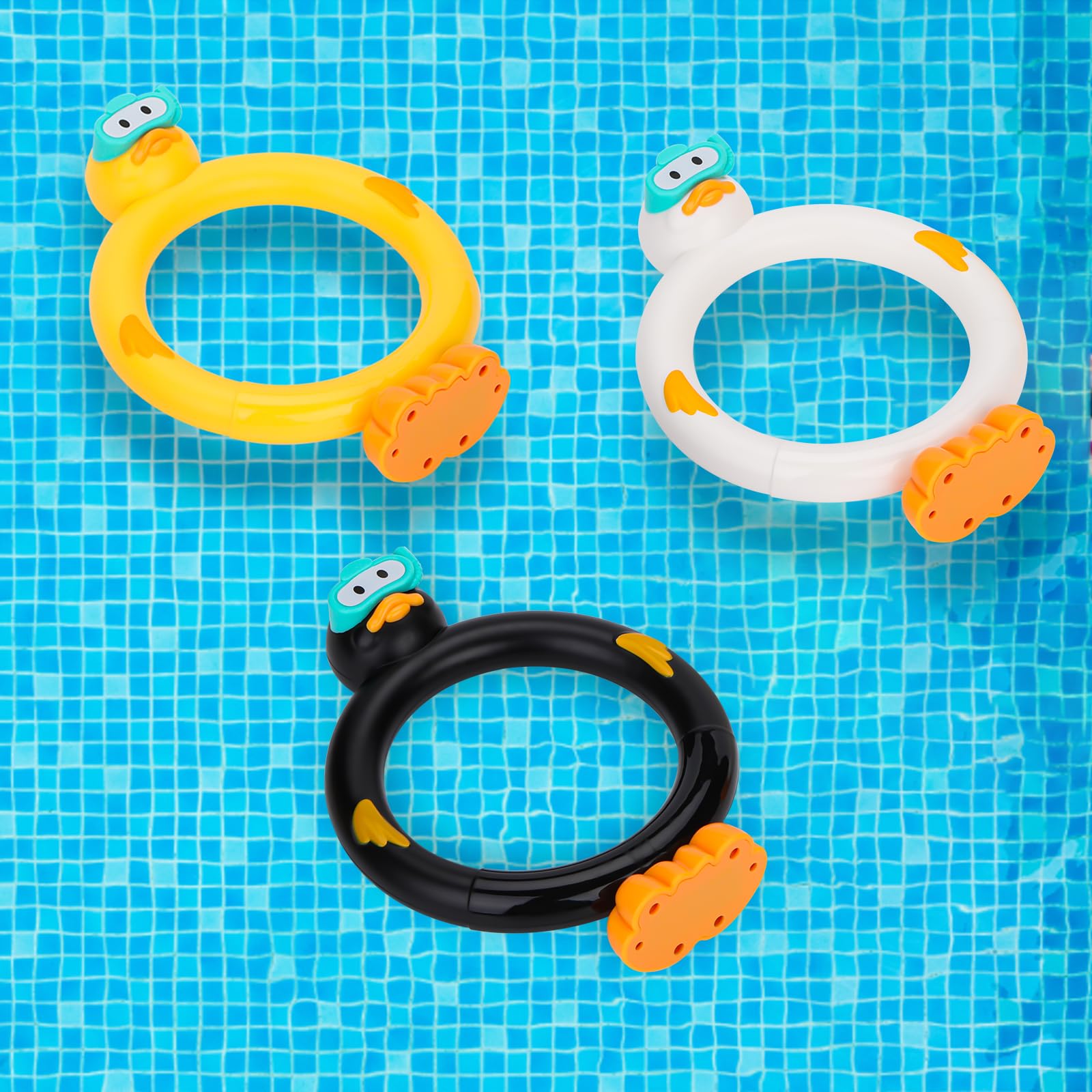 DOADW 3-Pack Diving Pool Toy Duck Rings for Underwater Swimming Practice