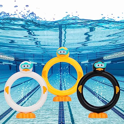 DOADW 3-Pack Diving Pool Toy Duck Rings for Underwater Swimming Practice