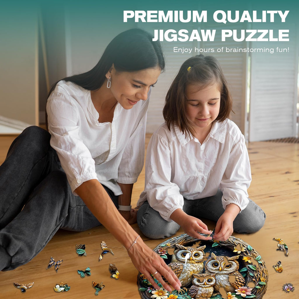 DOCRAGI Owl Family Wooden Jigsaw Puzzle – 200-Piece Unique Shape for Adults, Decor & Gifts