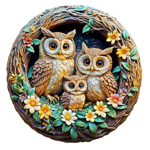 DOCRAGI Owl Family Wooden Jigsaw Puzzle – 200-Piece Unique Shape for Adults, Decor & Gifts