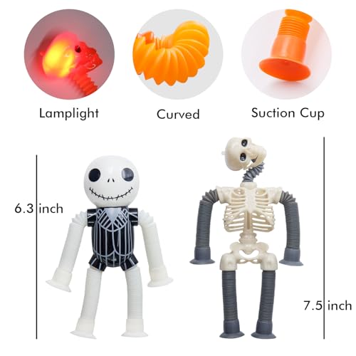 DoDoMagxanadu Halloween Pop Tubes Skeleton Fidget Toys 4 Pack – Telescopic Suction Cup Stress Relief for Kids and Adults
