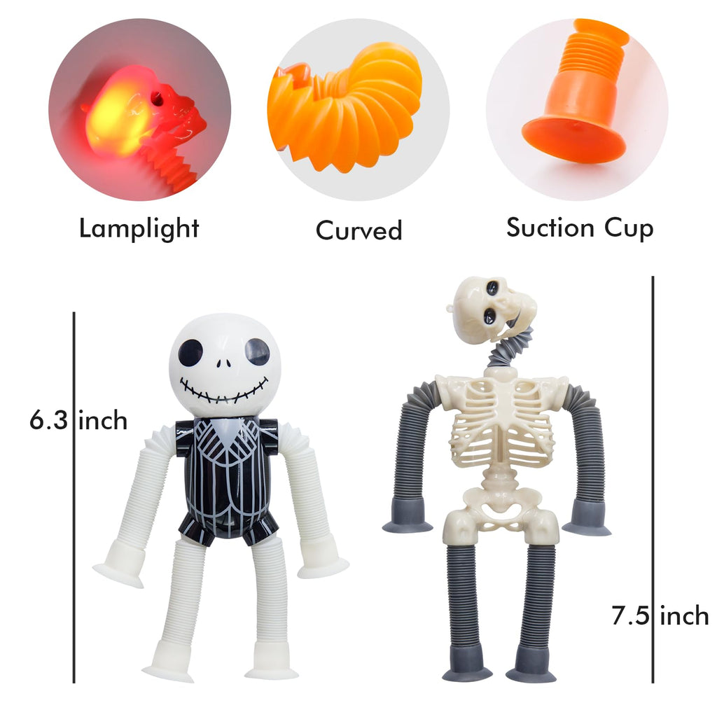 DoDoMagxanadu Halloween Pop Tubes Skeleton Fidget Toys 4 Pack – Telescopic Suction Cup Stress Relief for Kids and Adults