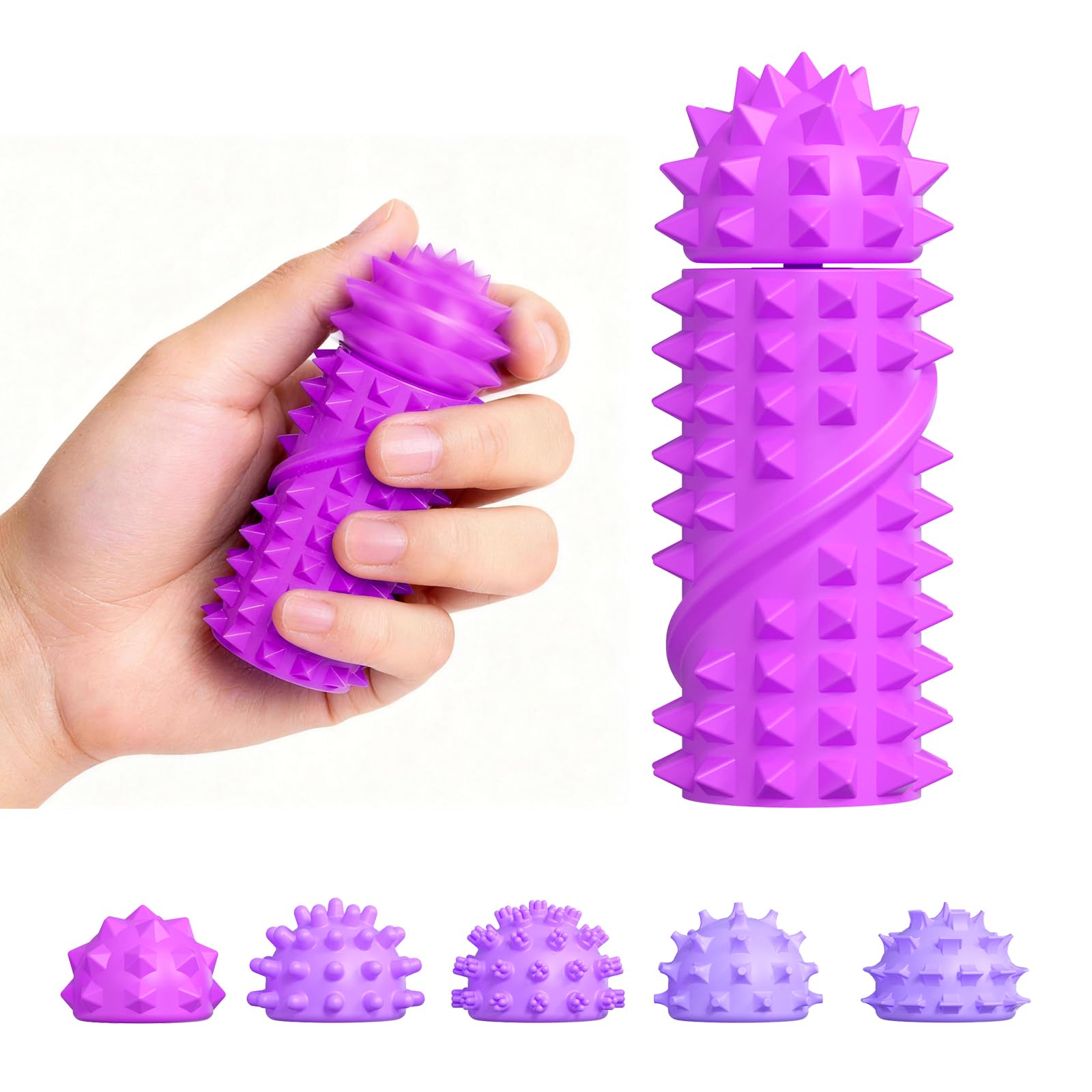 DoDoMagxanadu Pain Stim Fidget Toy with 6 Replaceable Spiky Heads – Silicone Sensory Toy for Stress Relief (Purple)