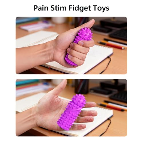 DoDoMagxanadu Pain Stim Fidget Toy with 6 Replaceable Spiky Heads – Silicone Sensory Toy for Stress Relief (Purple)