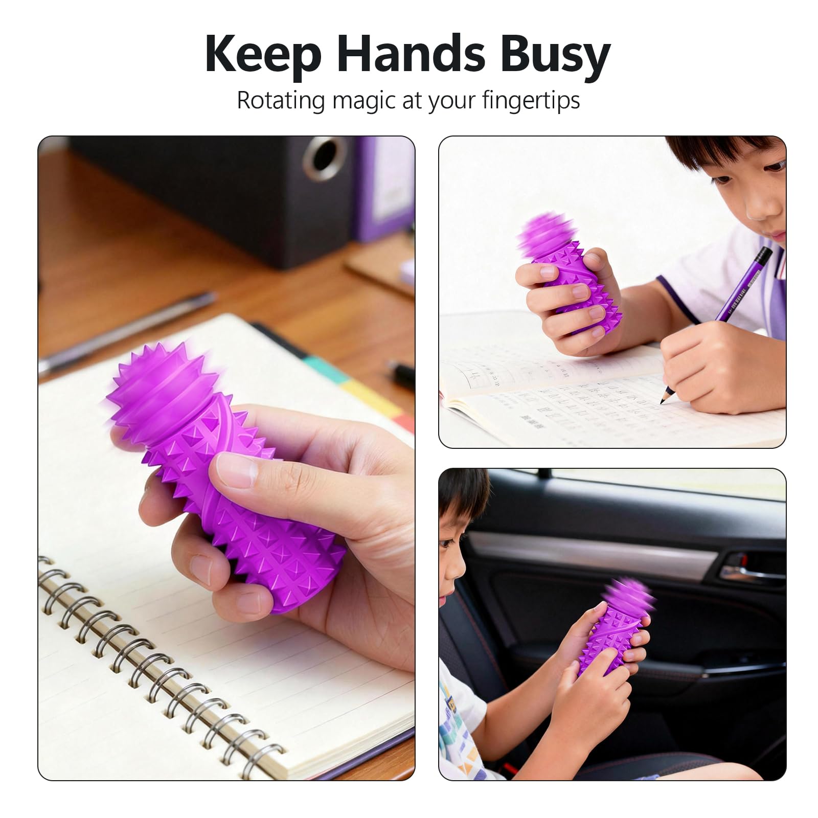DoDoMagxanadu Pain Stim Fidget Toy with 6 Replaceable Spiky Heads – Silicone Sensory Toy for Stress Relief (Purple)