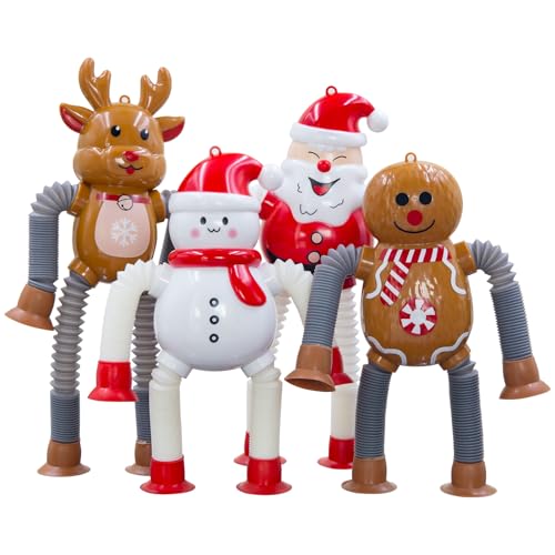 DoDoMagxanadu Pop Tubes Fidget Toys 4-Pack Christmas Telescopic Suction Cup Toy for Kids Ages 3-8