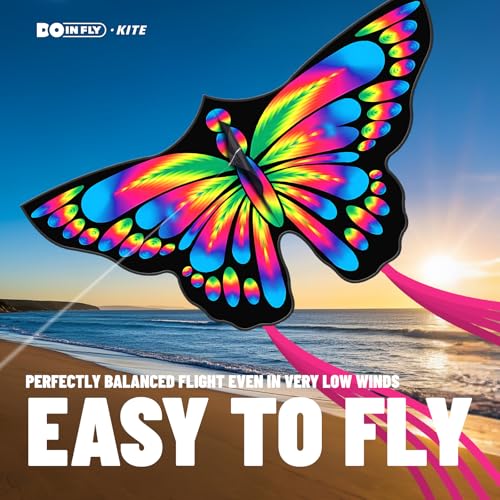 Doinfly 2-Pack Butterfly Kites for Kids and Adults, 55x27 Inch, Easy to Fly with 328ft String and Spool, Durable Polyester Fabric for Beach Park Backyard