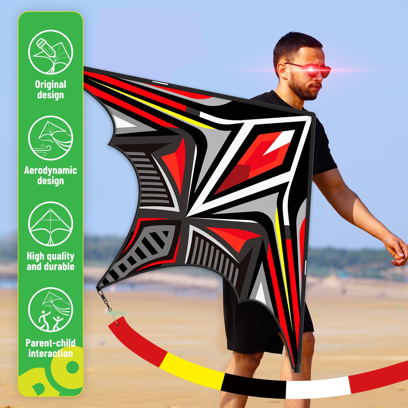 Doinfly Armoured Corps Delta Kite 36x55 Inch - Easy to Fly for Kids and Adults, Beginner Kite for Beach and Park (Red)