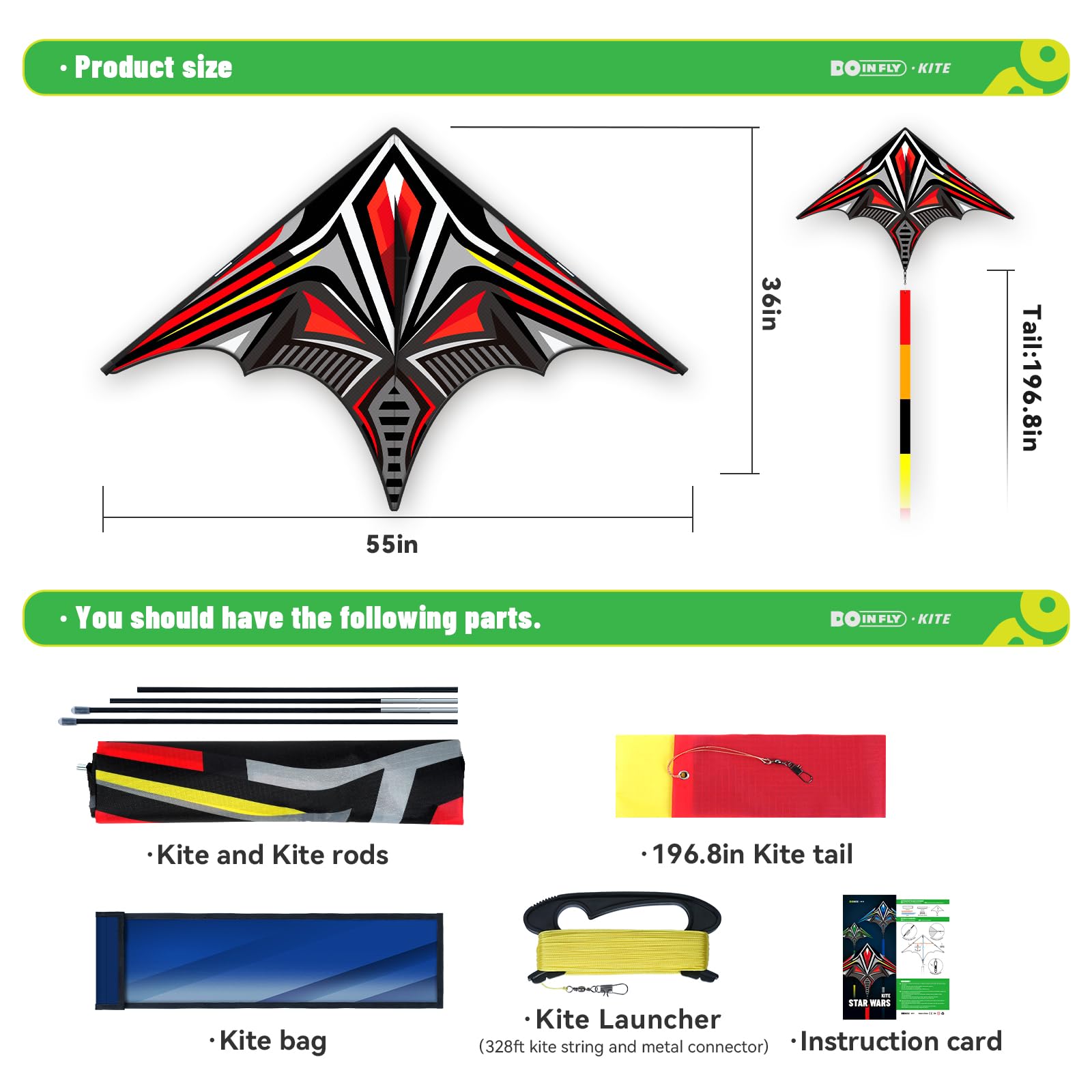 Doinfly Armoured Corps Delta Kite 36x55 Inch - Easy to Fly for Kids and Adults, Beginner Kite for Beach and Park (Red)
