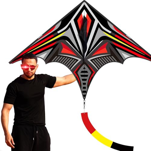 Doinfly Armoured Corps Delta Kite 36x55 Inch - Easy to Fly for Kids and Adults, Beginner Kite for Beach and Park (Red)