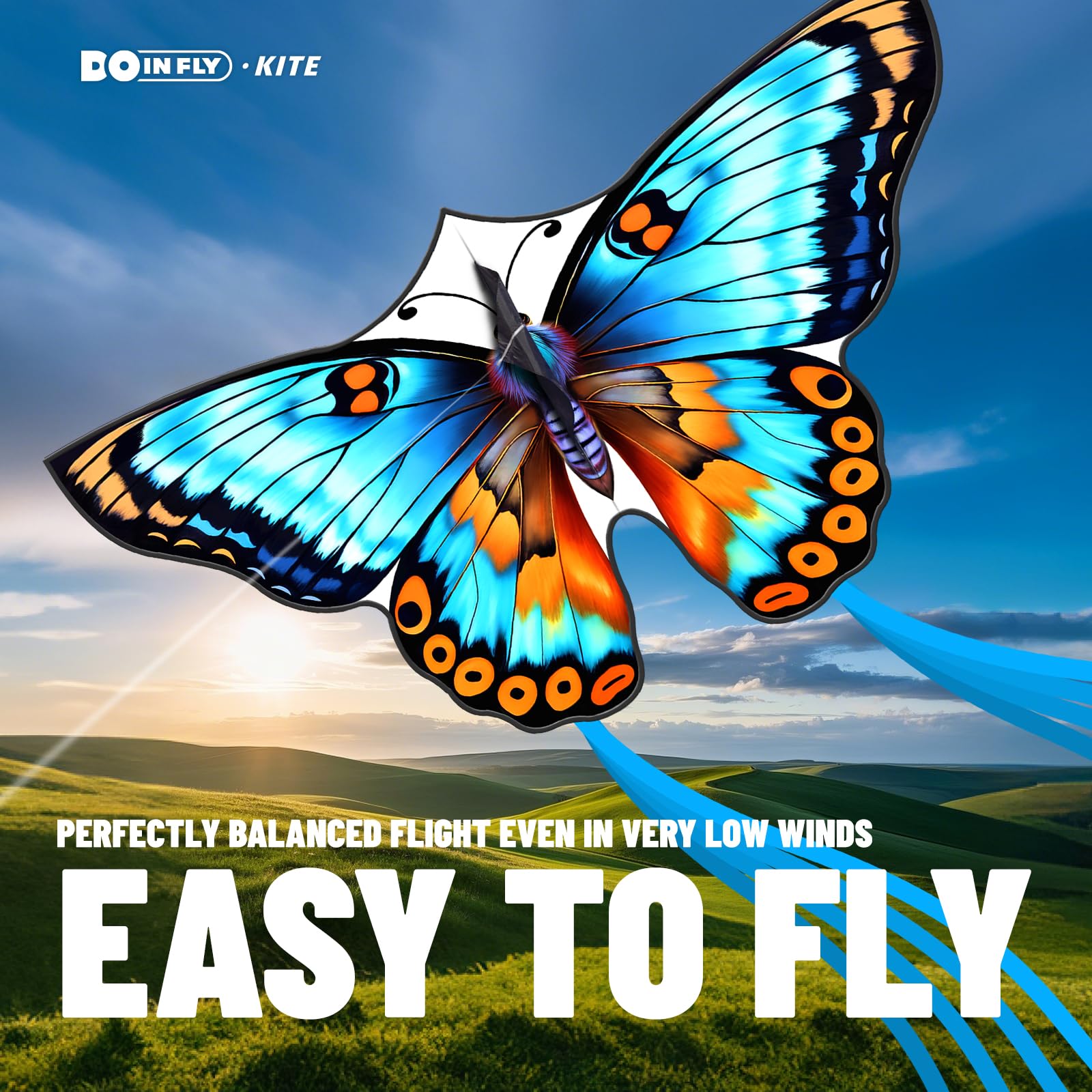 Doinfly Butterfly Kite for Kids – Easy to Fly with 328 ft Line & Winder, 55 inch, Polyester