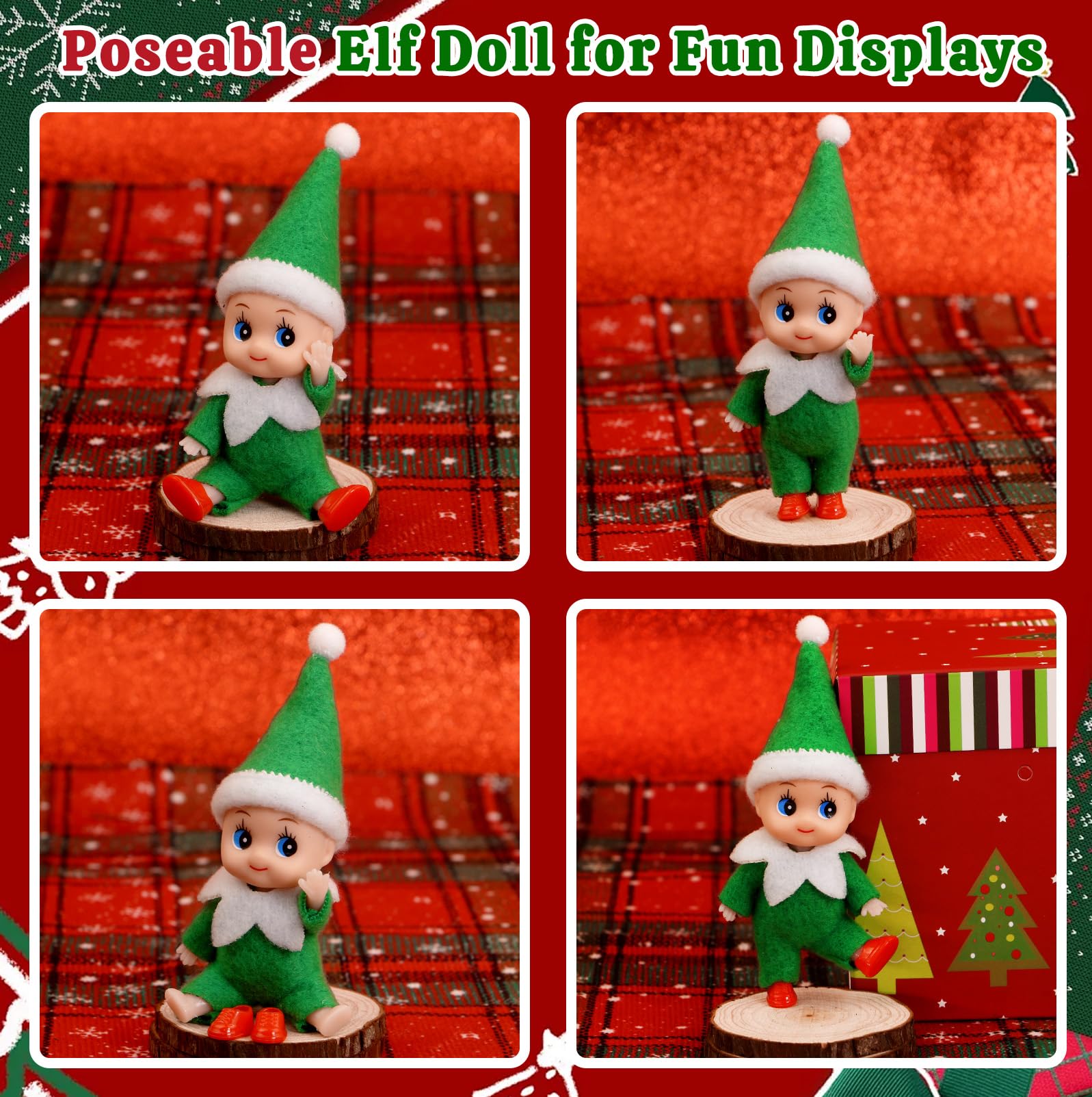 Dokeawo Mini Christmas Elf Doll – 4.3-Inch Bendable Elf Toy for Stocking Stuffers & Holiday Decor