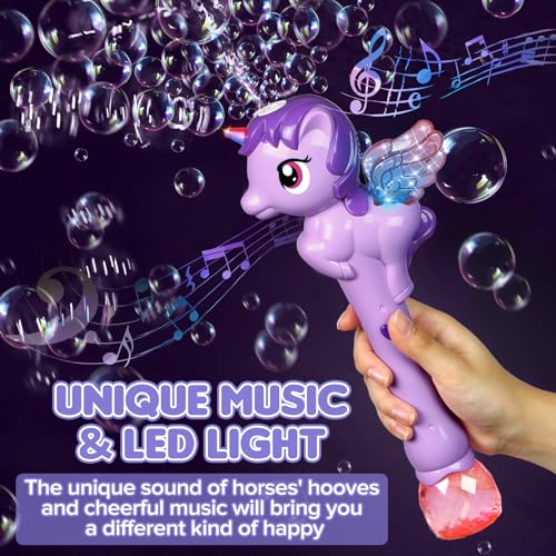 Dolanus Unicorn Bubble Wand with Lights and Music for Kids Ages 3-6, Purple