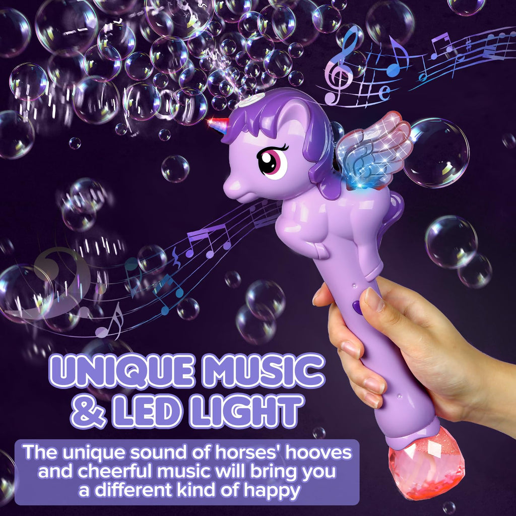 Dolanus Unicorn Bubble Wand with Lights and Music for Kids Ages 3-6, Purple