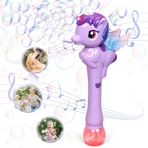 Dolanus Unicorn Bubble Wand with Lights and Music for Kids Ages 3-6, Purple