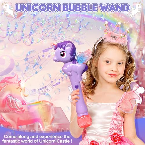 Dolanus Unicorn Bubble Wand with Lights and Music for Kids Ages 3-6, Purple