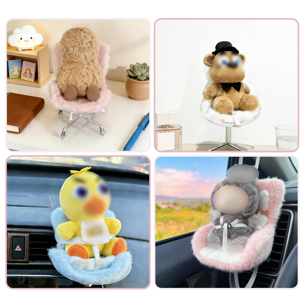 Doll Car Seat for 3–8 Inch Figures – Includes Air Vent Clip and Desktop Stand
