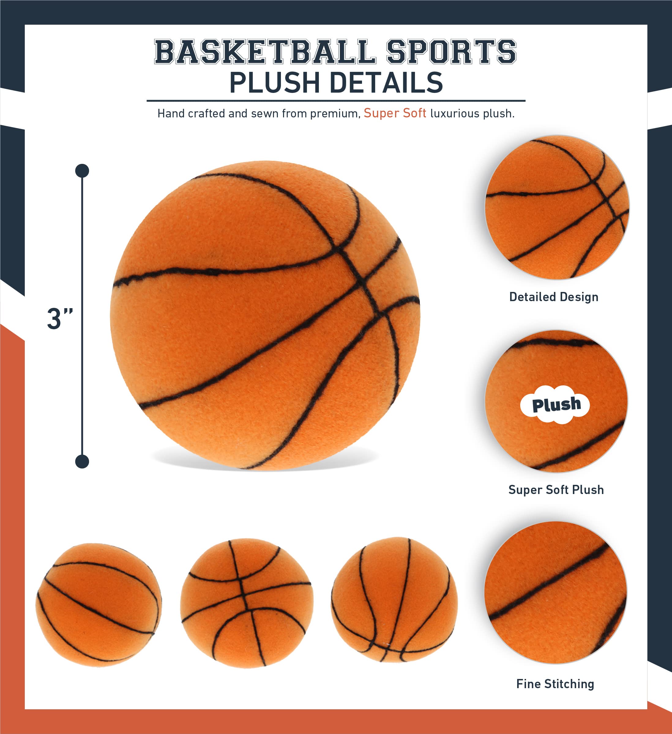 DolliBu Mini Basketball Plush Toy – Soft Stuffed Basketball for Kids, 3 Inches, Perfect for Play and Decor