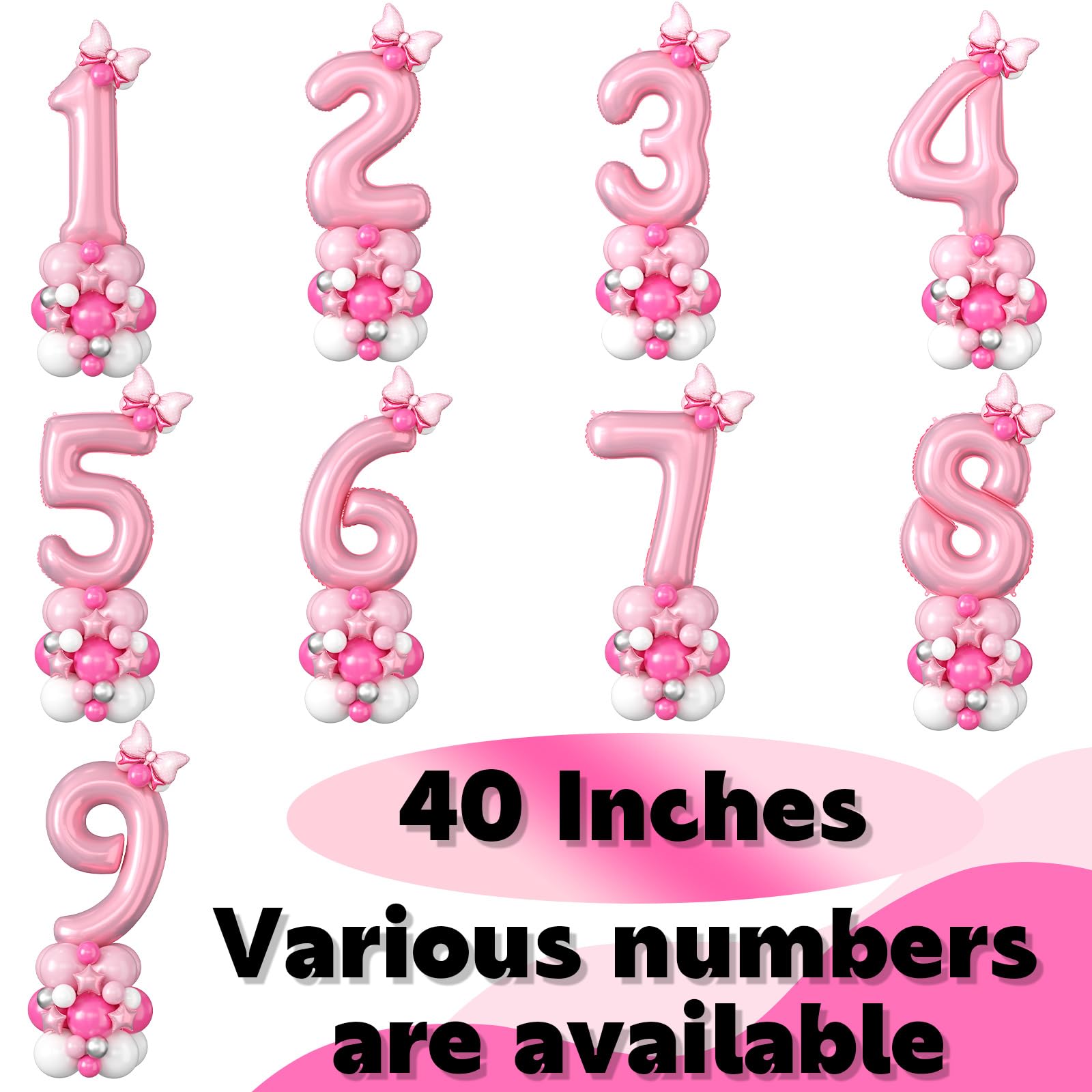 Domgoge 40 Inch Pink Number 9 Balloon Tower Set for 9th Birthday - Pastel Pink Foil & Latex Balloons with Stars, Bow, and DIY Accessories