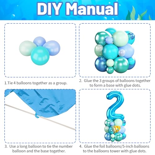 Domgoge Ocean Number 2 Balloon Tower Set – 40-Inch Foil, Shark & Octopus – Under the Sea Birthday Decor