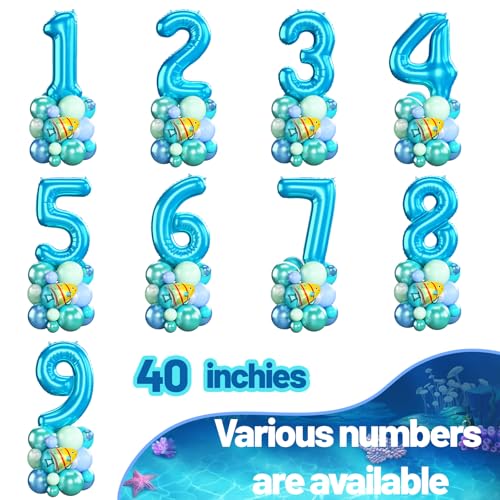 Domgoge Ocean Number 2 Balloon Tower Set – 40-Inch Foil, Shark & Octopus – Under the Sea Birthday Decor
