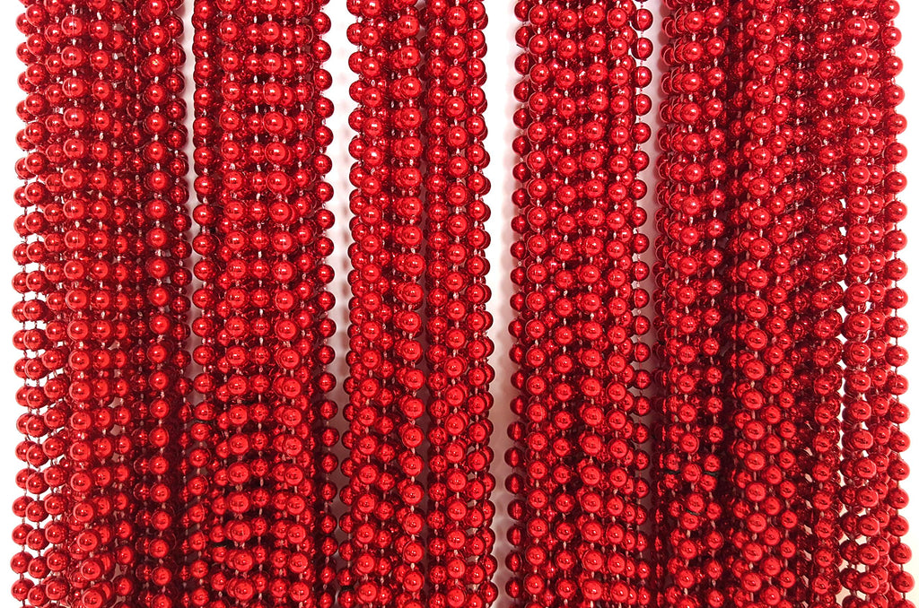 Dondor 72-Pack Festive Metallic Beaded Necklaces - 33-Inch Red Beads for Parties and Celebrations