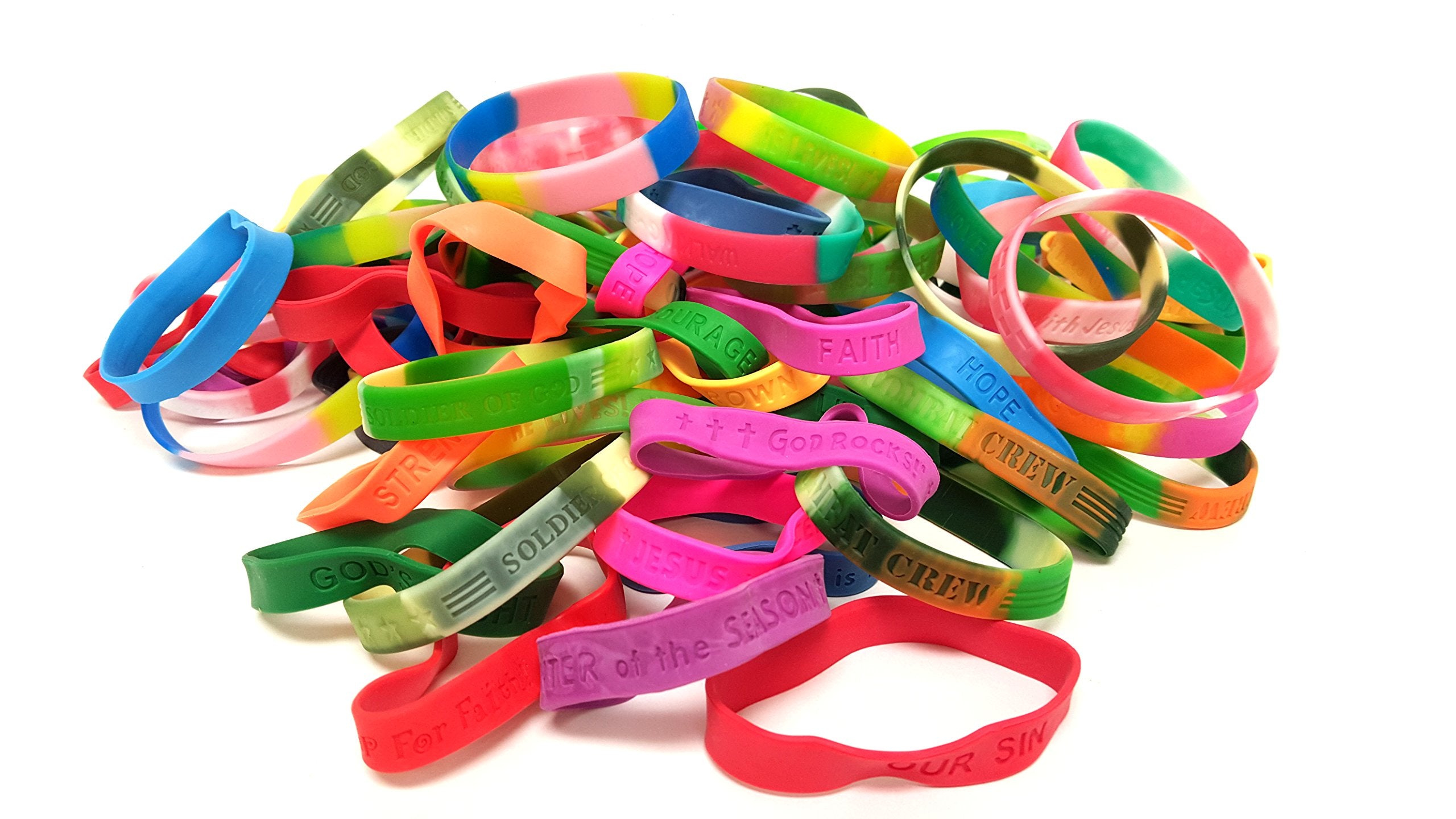 Dondor Religious Rubber Bracelets – 80 Piece Party Pack, Assorted Colors, One Size Fits All