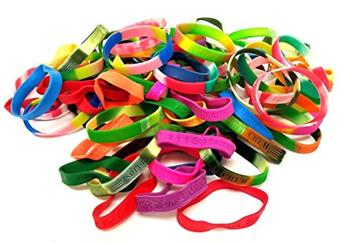 Dondor Religious Rubber Bracelets – 80 Piece Party Pack, Assorted Colors, One Size Fits All