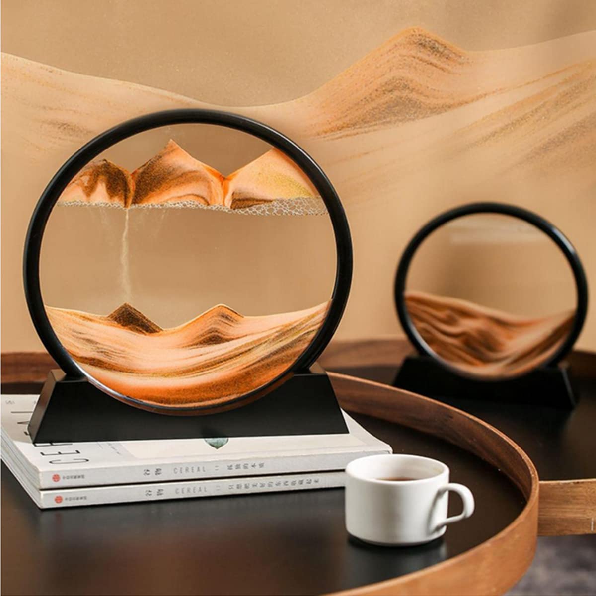 DongAi 3D Moving Sand Art – 7 Inch Yellow Sandscape for Desktop Decoration
