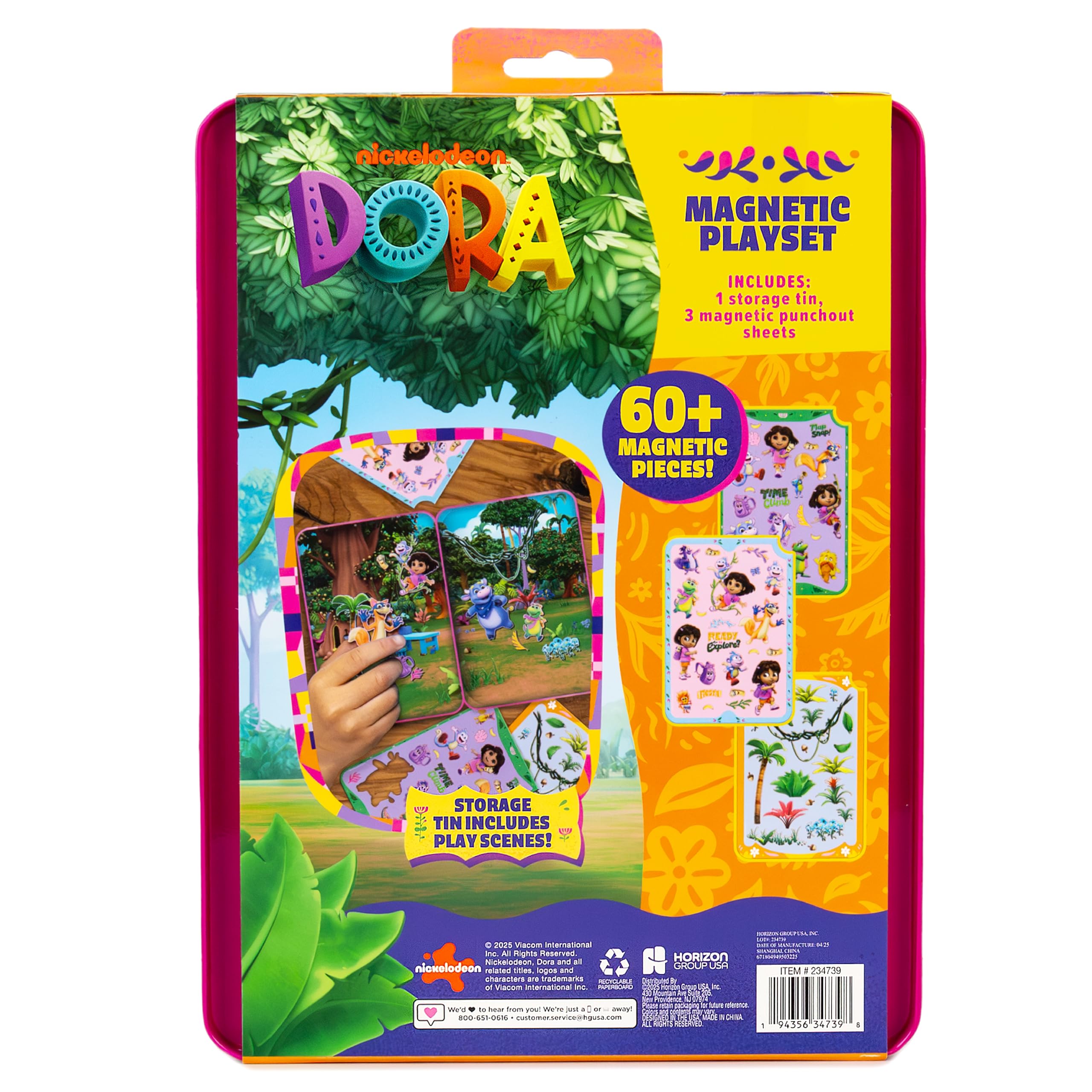 Dora Magnetic Playset - 75 Pieces, Portable Tin, Travel Toy for Ages 4+