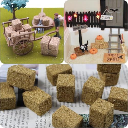 DoubleWood Mini Hay Bales, 12-Pack Foam Straw Bales for Dollhouse, Farm, Halloween, and Autumn Decor