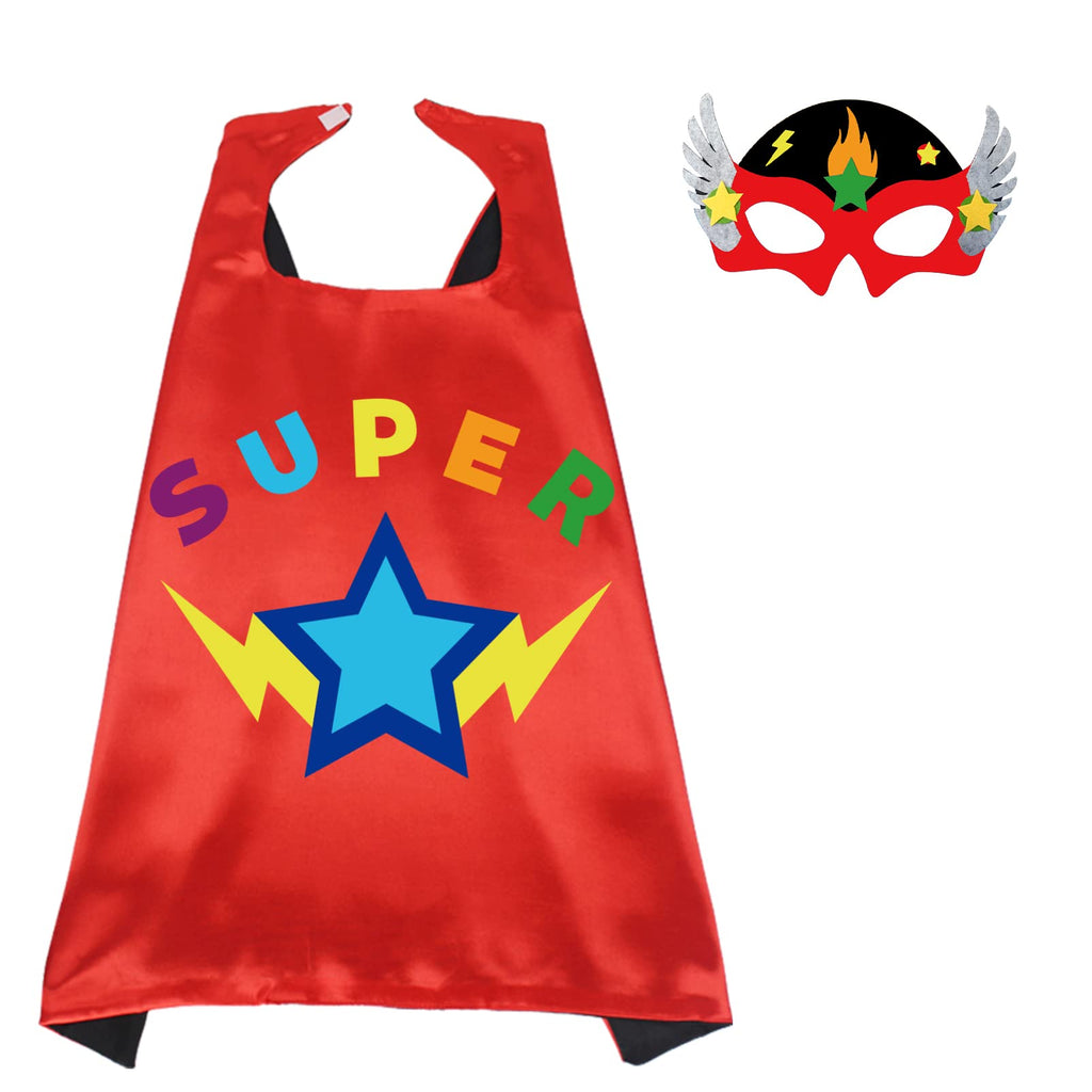 D.Q.Z Star Superhero Cape and Mask Set - Silky Satin Cape with Adjustable Fit for Kids Ages 3-9