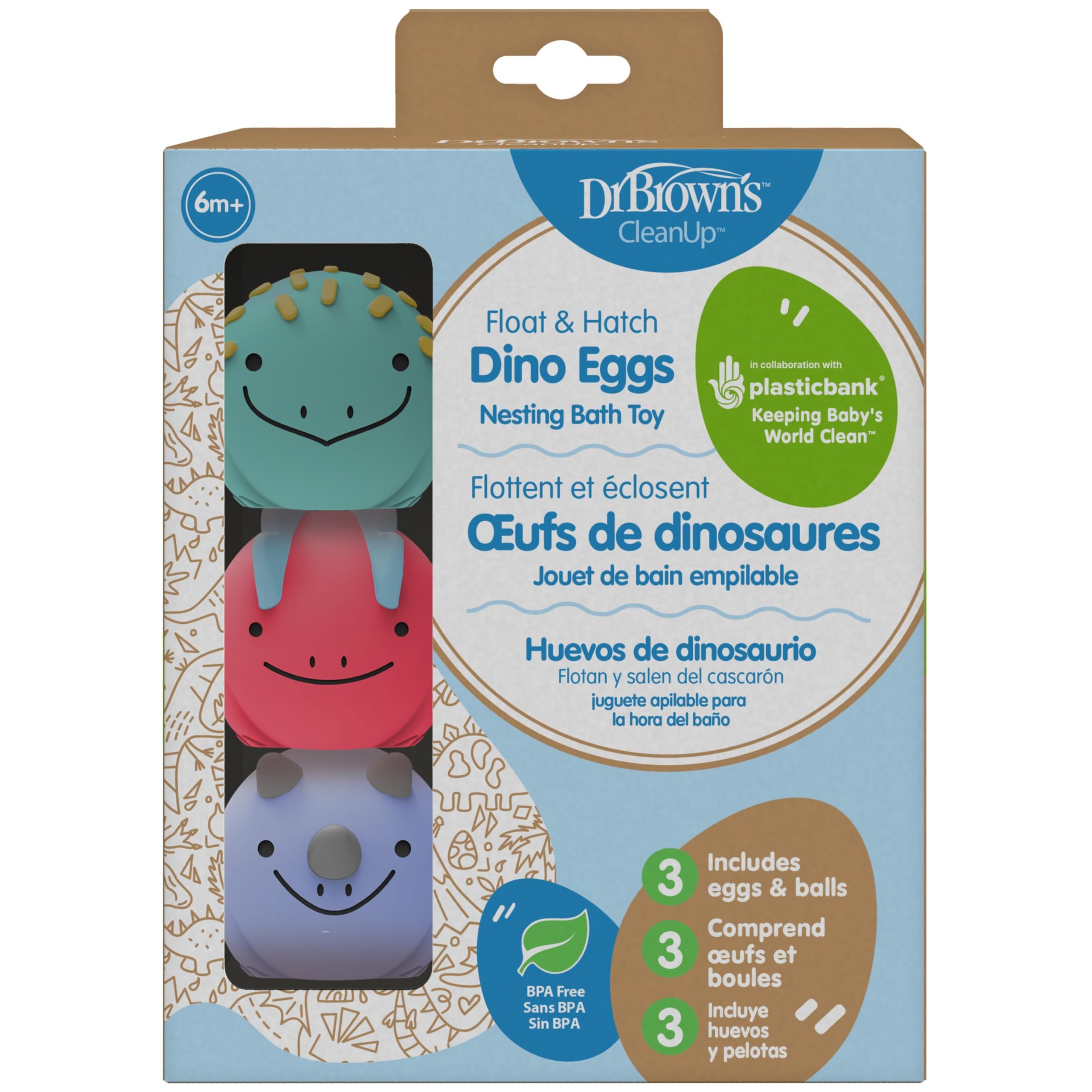 Dr. Brown's CleanUp Float & Hatch Dino Eggs – Interactive Bath Toy for Toddlers, 6m+, BPA Free