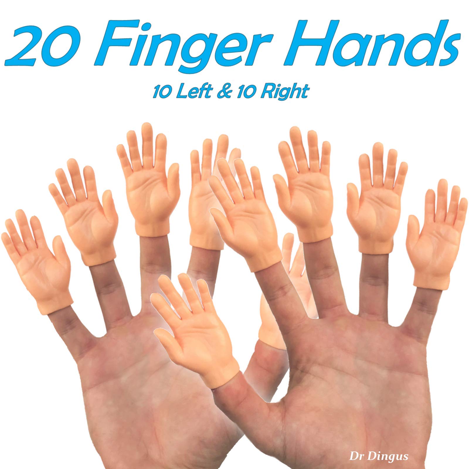 DR DINGUS Finger Hands 20 Pack – Realistic Tiny Rubber Hands for Puppet Shows, Gag Gifts, and Kid-Friendly Fun