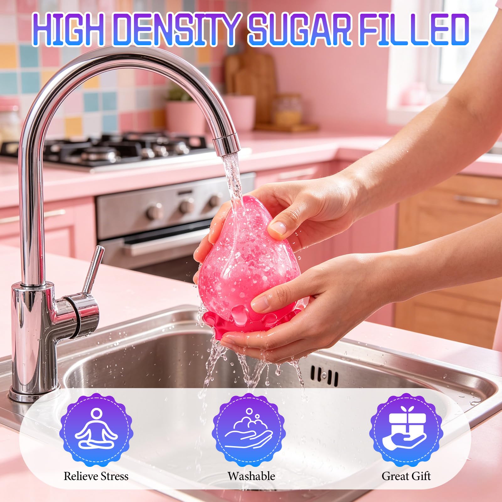 Dream Squishy Drop Stress Ball, Water Drop Fidget Toy, Malt Sugar Filled, Blue