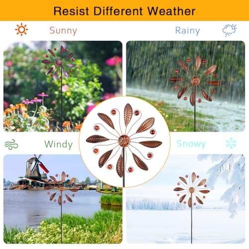 DREAMSOUL 10.6 Inch Single Blade Wind Spinner - Antique Bronze with Red Beads for Outdoor Garden Decor