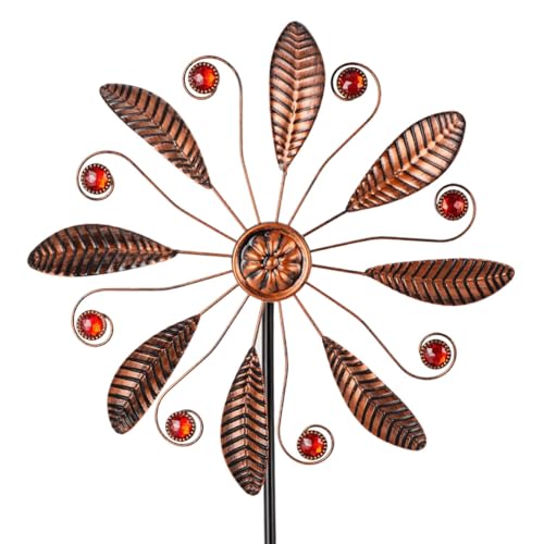 DREAMSOUL 10.6 Inch Single Blade Wind Spinner - Antique Bronze with Red Beads for Outdoor Garden Decor