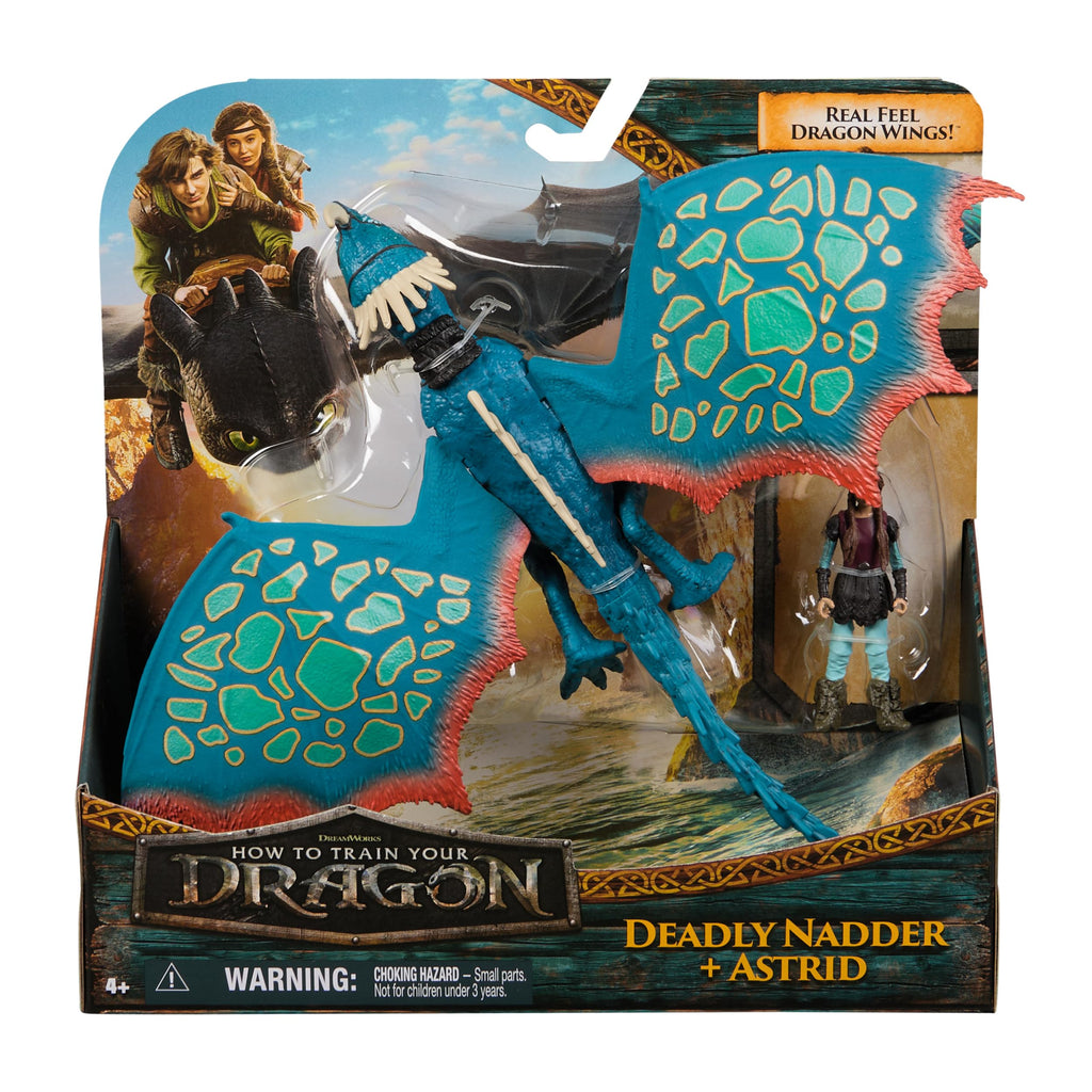 DreamWorks Dragons Deadly Nadder & Astrid Action Figure Set – 10-Inch Dragon with Movable Limbs and Real-Feel Wings, Includes 3-Inch Viking Rider