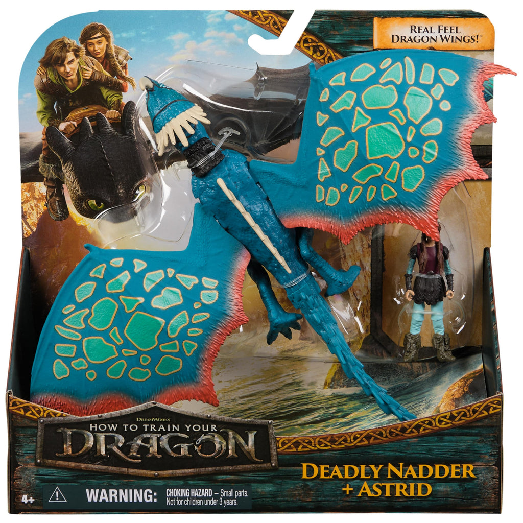 DreamWorks Dragons Deadly Nadder & Astrid Action Figure Set – 10-Inch Dragon with Movable Limbs and Real-Feel Wings, Includes 3-Inch Viking Rider