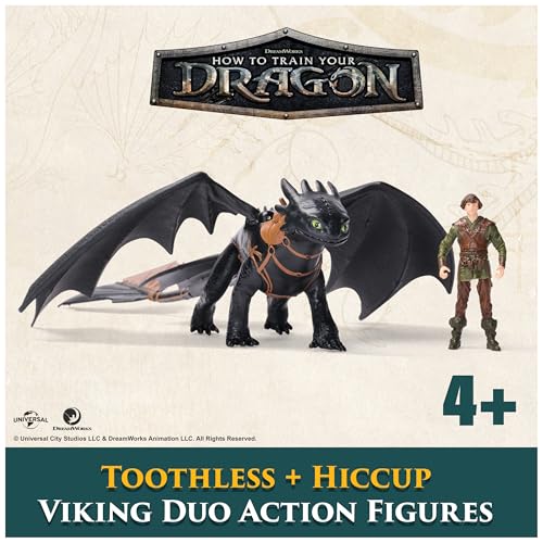 DreamWorks Dragons Toothless & Hiccup Action Figure Set – 13-Inch Dragon with Movable Wings and 3-Inch Viking
