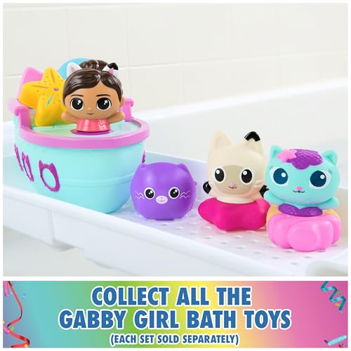 DreamWorks Gabby's Dollhouse Gabby & SS Mercat Bath Set - Floating Toddler Bath Toys with Cruise Ship and Squirter