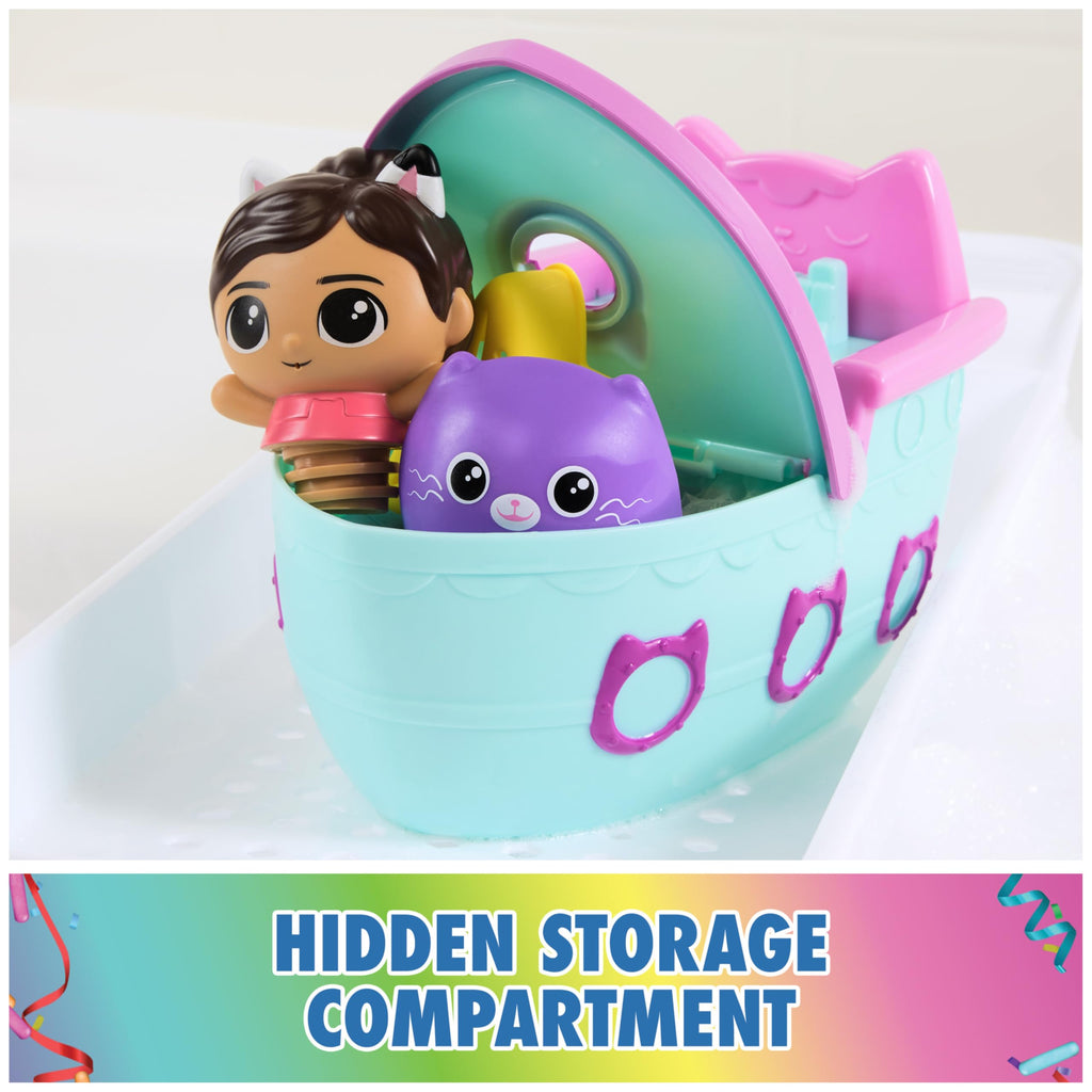 DreamWorks Gabby's Dollhouse Gabby & SS Mercat Bath Set - Floating Toddler Bath Toys with Cruise Ship and Squirter