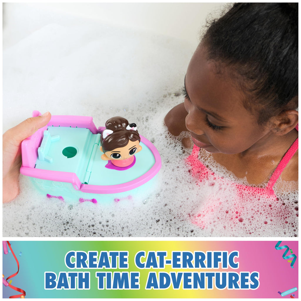 DreamWorks Gabby's Dollhouse Gabby & SS Mercat Bath Set - Floating Toddler Bath Toys with Cruise Ship and Squirter