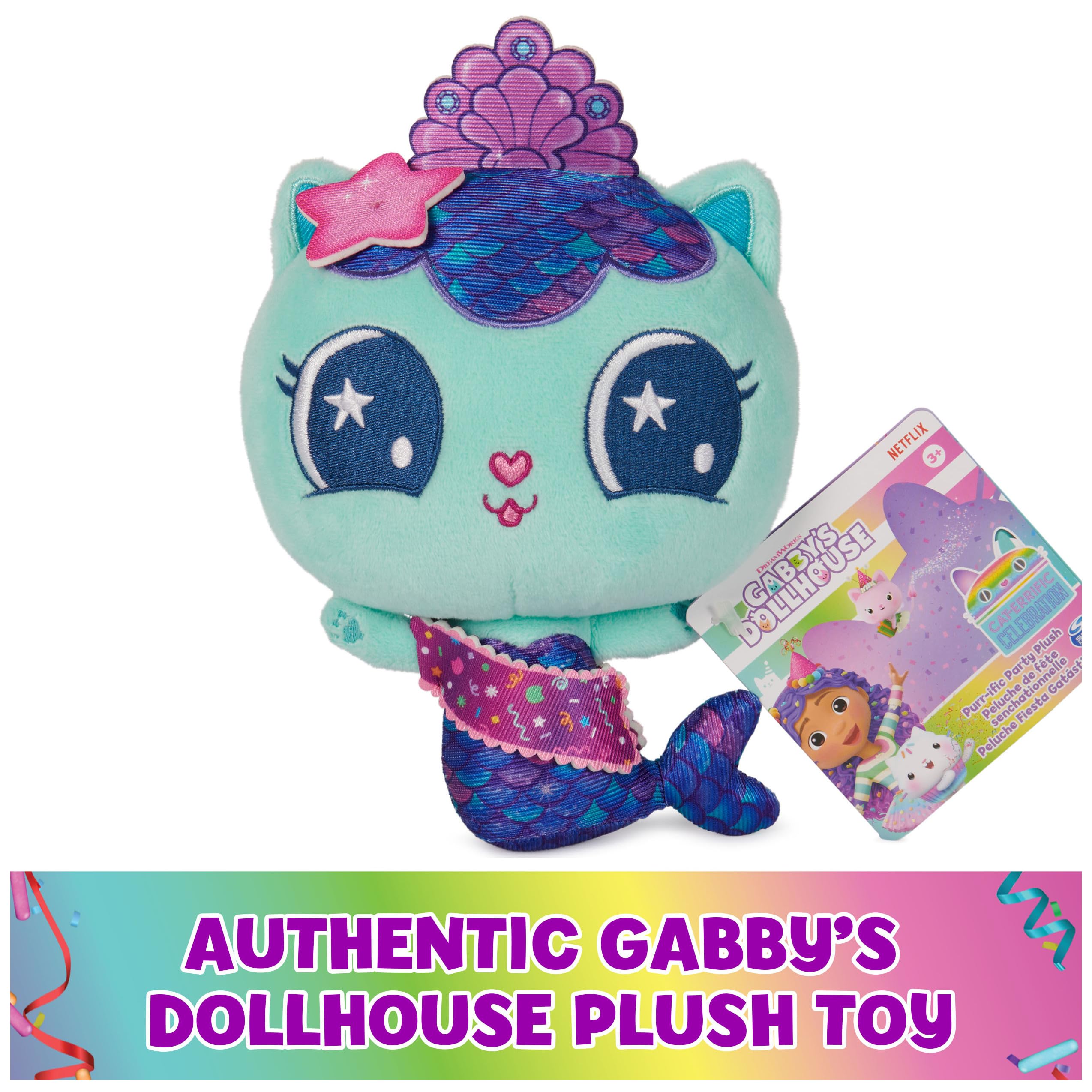 DreamWorks Gabby's Dollhouse MerCat Plush Toy - 8-Inch Soft Stuffed Animal