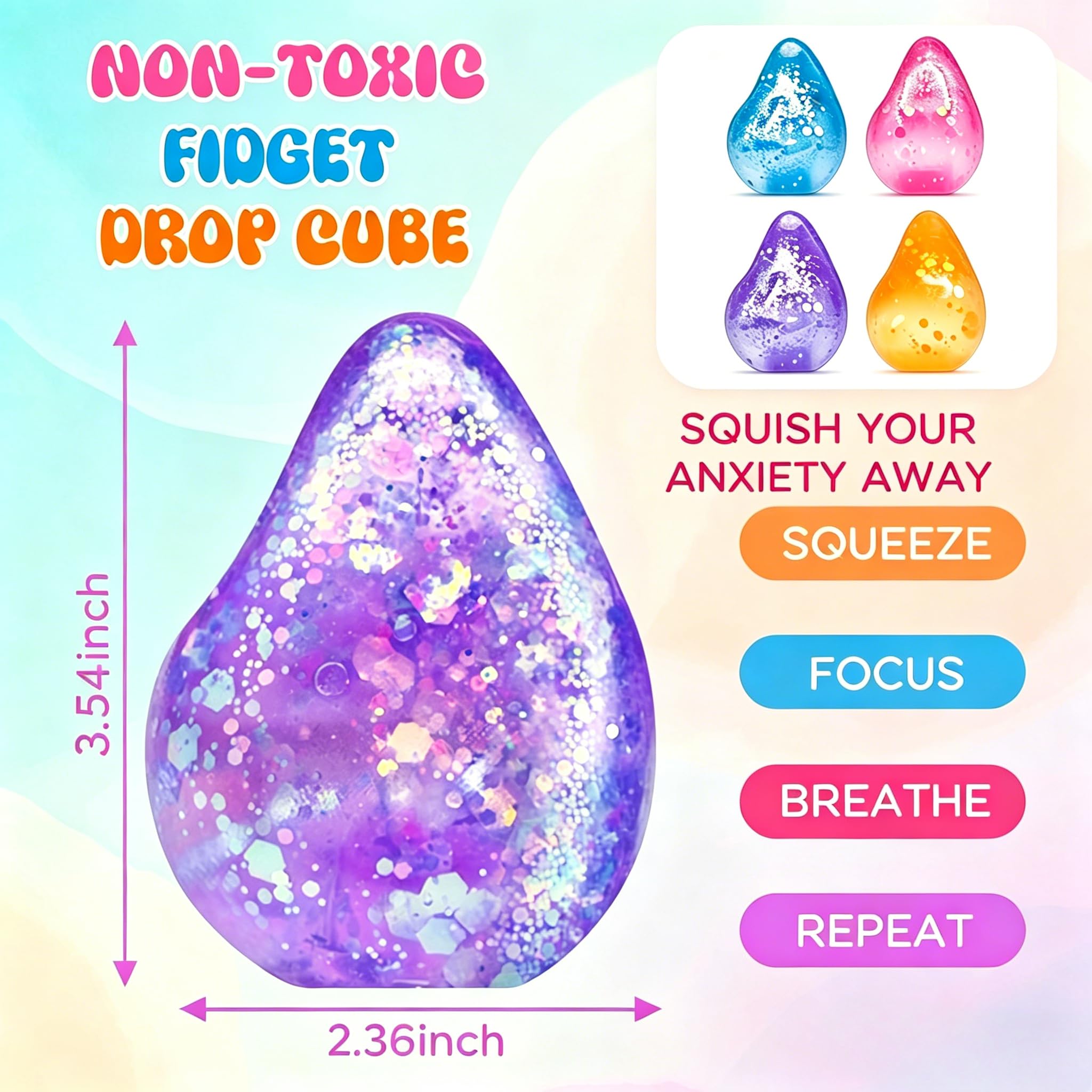 Drephere Squishy Drop Stress Cube – Pink Sensory Fidget Toy for Anxiety Relief