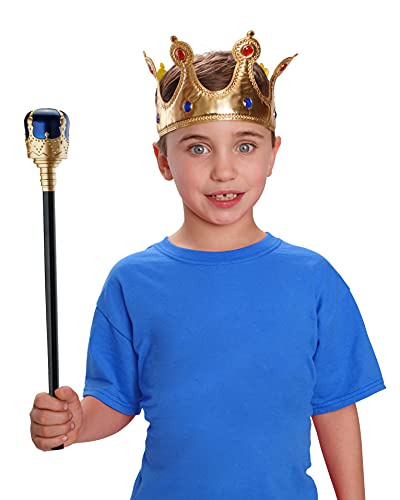 Dress Up America Gold Royal Crown and Scepter Set for Kids – 16-Inch Scepter with Adjustable Crown